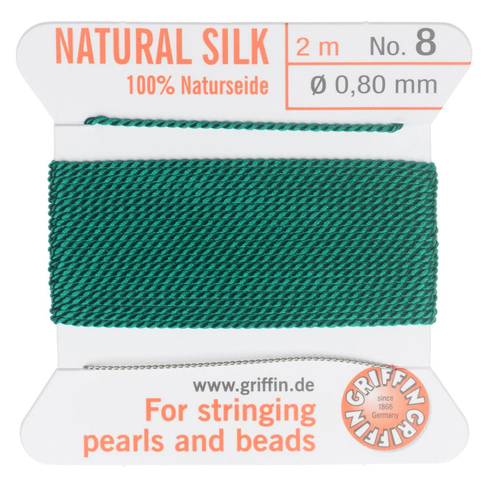 Griffin Silk Beading Cord & Needle, Size 8 (0.8mm), 2 Meters, Green
