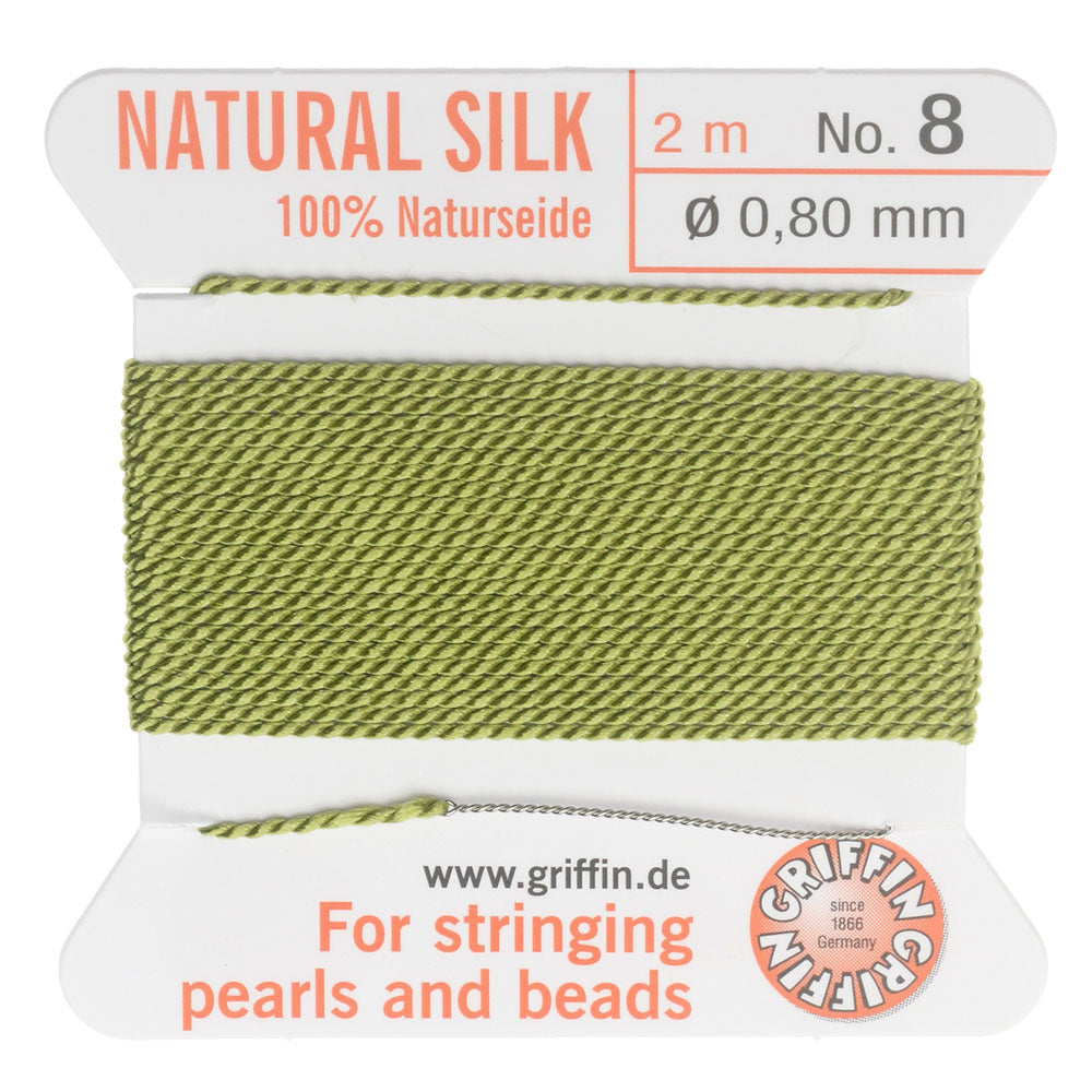 Griffin Silk Beading Cord & Needle, Size 8 (0.8mm), 2 Meters, Jade