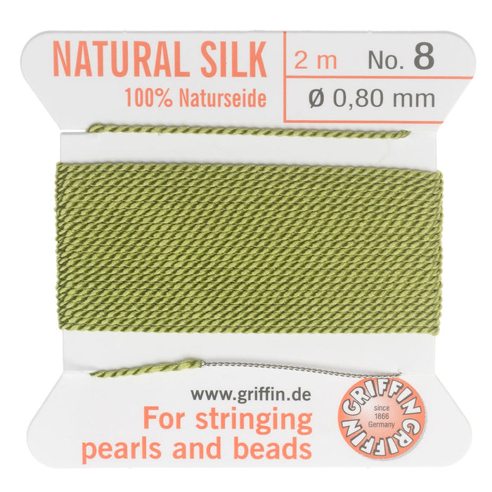 Griffin Silk Beading Cord & Needle, Size 8 (0.8mm), 2 Meters, Jade
