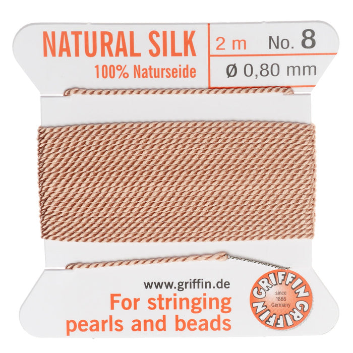 Griffin Silk Beading Cord & Needle, Size 8 (0.8mm), 2 Meters, Light Pink