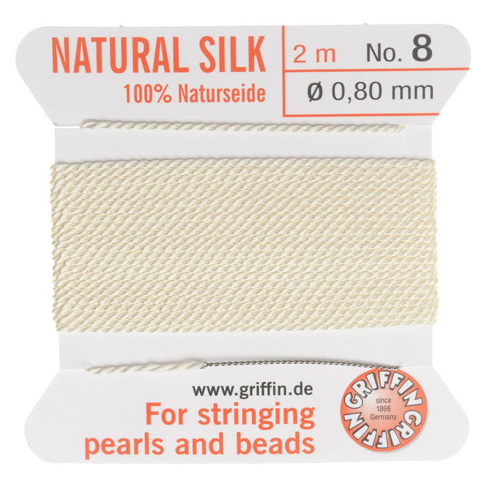 Griffin Silk Beading Cord & Needle, Size 8 (0.8mm), 2 Meters, White