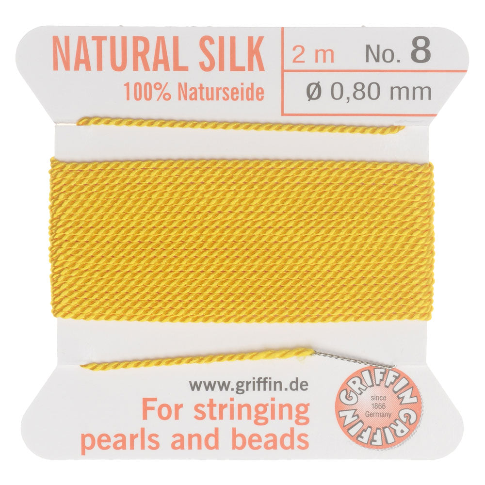 Griffin Silk Beading Cord & Needle, Size 8 (0.8mm), 2 Meters, Yellow