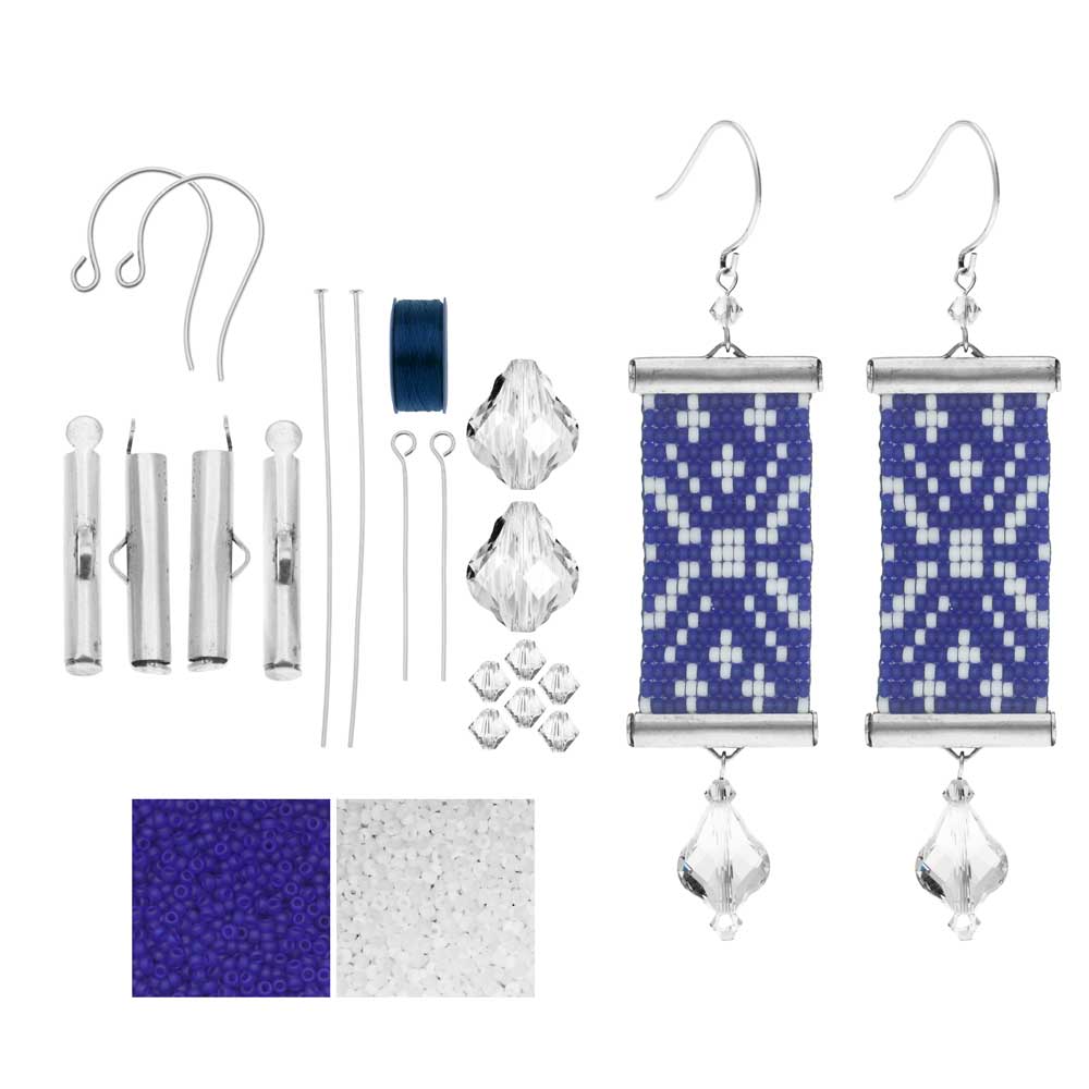 Refill - Loom Statement Earring Kit - Blue and White Sweater - Exclusive Beadaholique Jewelry Kit
