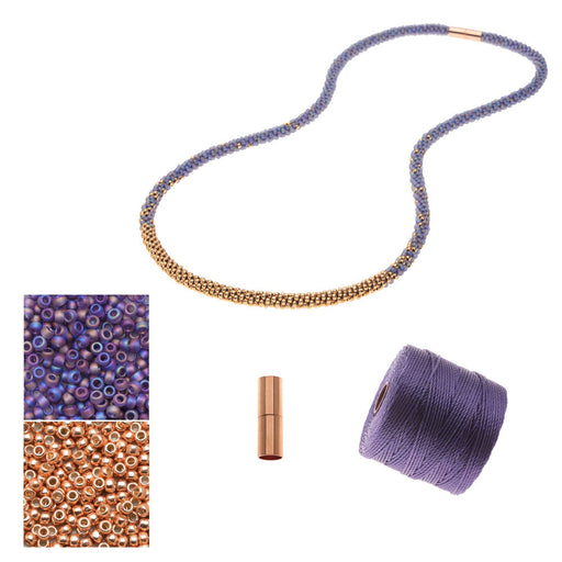 Refill -Long Beaded Kumihimo Necklace-Rainbow Purple & Rose Gold- Exclusive Beadaholique Jewelry Kit
