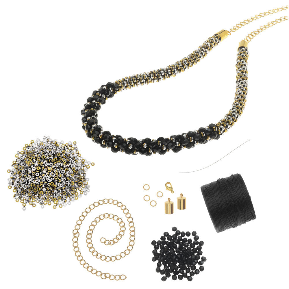 Refill - Deluxe Beaded Kumihimo Necklace - Black Tie - Exclusive Beadaholique Jewelry Kit