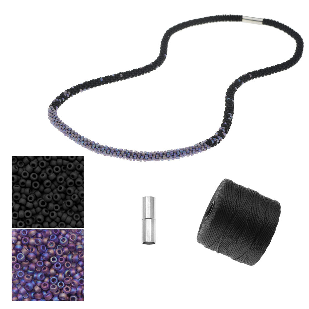Refill - Long Beaded Kumihimo Necklace - Black & Rainbow Purple - Exclusive Beadaholique Jewelry Kit