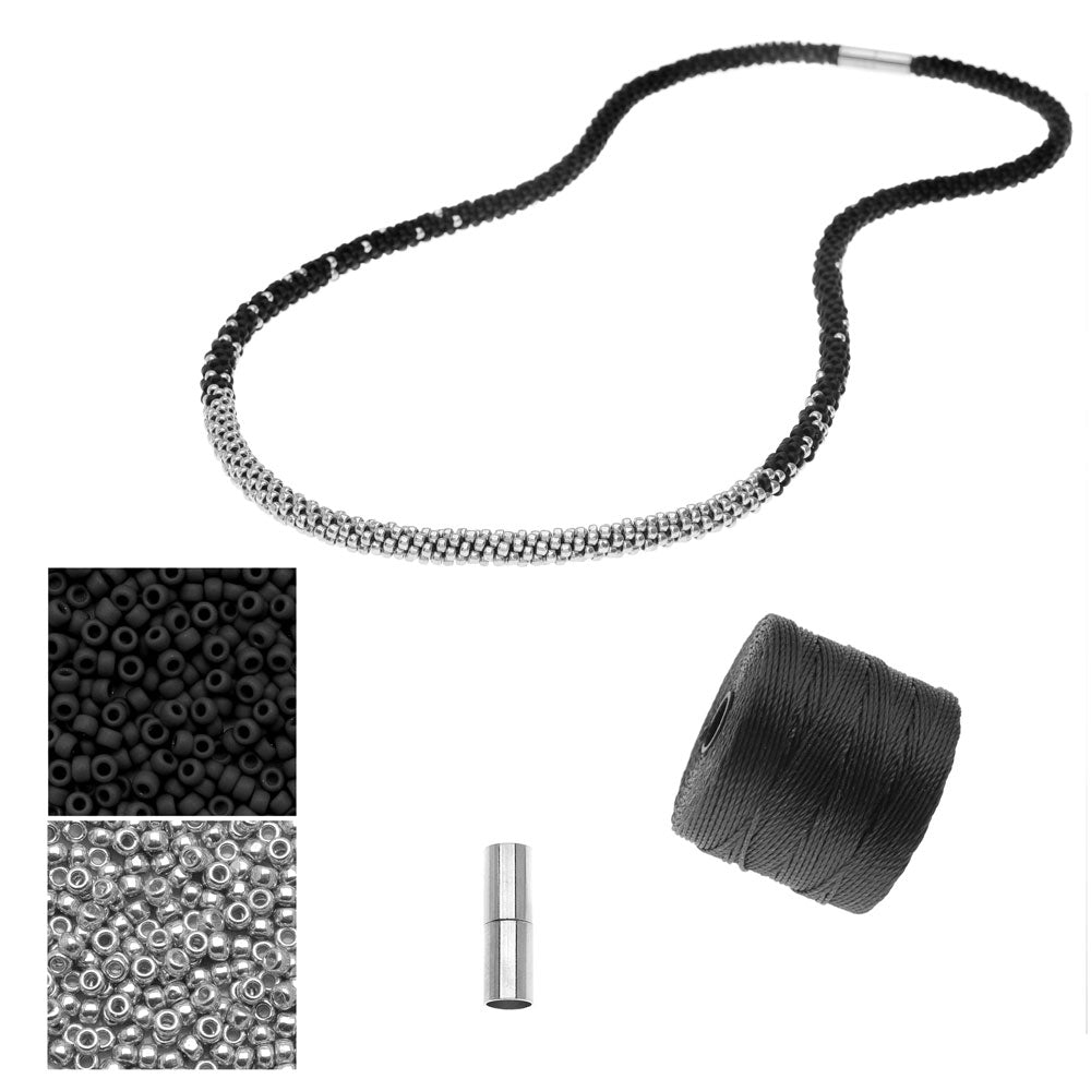 Refill - Long Beaded Kumihimo Necklace - Black & Silver - Exclusive Beadaholique Jewelry Kit
