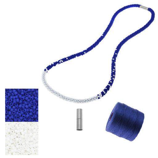 Refill - Long Beaded Kumihimo Necklace - Blue and White - Exclusive Beadaholique Jewelry Kit