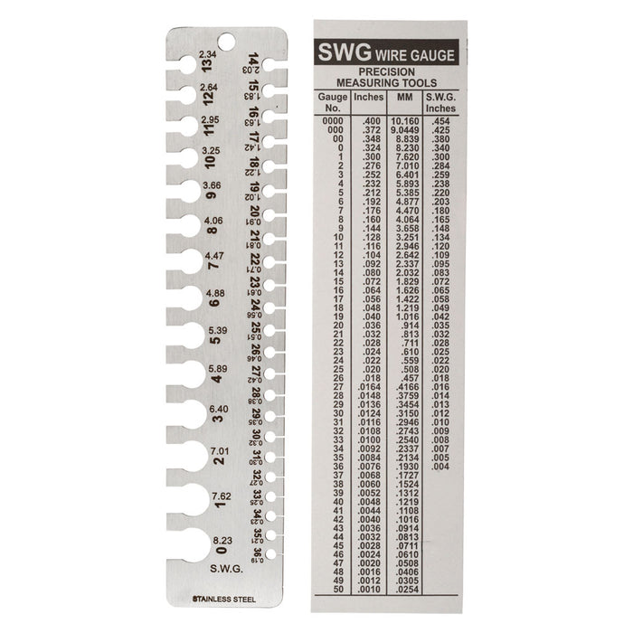 Wire Gauge, Standard Wire Gauge Measurements 0-36 Standard Metric, Tool, Stainless Steel