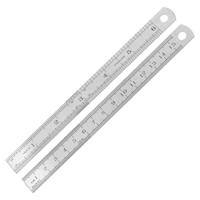 Metal Ruler, Measurements 1 - 6 Inches (1 - 15 Centimeters), 2 Rulers, Stainless Steel