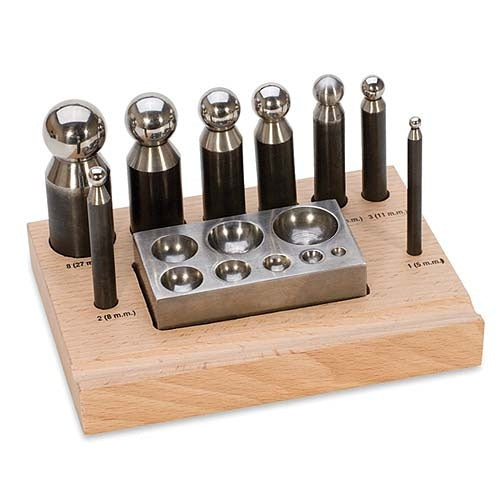 Beadaholique Dapping Set for Metalworking, 8 Punches with Wooden Block