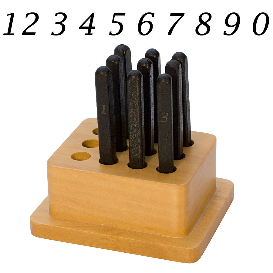 9 Piece Number '0-9' Lucida Metal Punch Stamp Set In Wood Stand 3mm (1 Set)