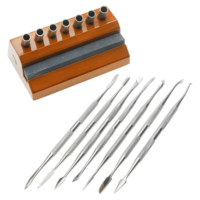 Wax Carving & Spatula Set, Includes 7 Tools with Wooden Base (1 Set)