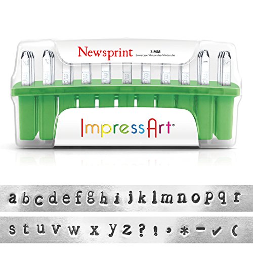 ImpressArt 33-Piece Deluxe Lowercase Alphabet Stamps 'Newsprint' 1/8 Inch (3mm) - 1 Set