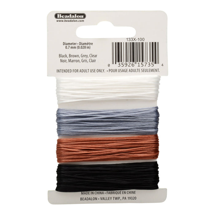 Elonga Stretch Cord, 0.7mm (.028 Inch) Thick, 20 Total Meters, White / Light Grey / Brown / Black