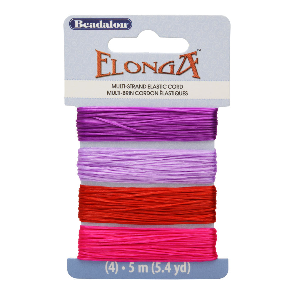 Elonga Stretch Cord, 0.7mm (.028 Inch) Thick, 20 Total Meters, Purple / Pink Assortment