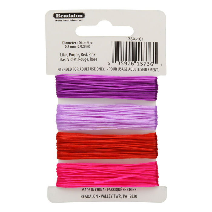 Elonga Stretch Cord, 0.7mm (.028 Inch) Thick, 20 Total Meters, Purple / Pink Assortment