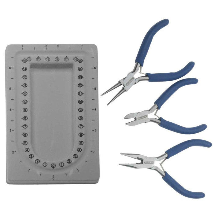 Beadalon Travel Tool Kit, Includes Chain & Round Nose Pliers / Cutter / Mini Bead Board with Case