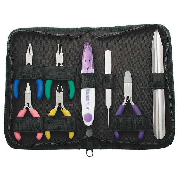 The Beadsmith 8 Pc Set Color ID Jeweler's Mini Tool Kit With Travel Case