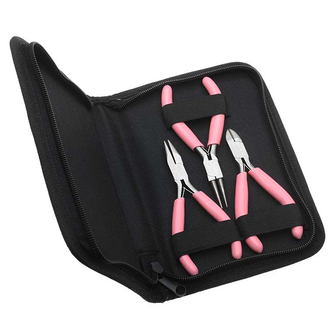 Pink Jewelers Tools 3 Piece Pliers/Cutter Kit With Case