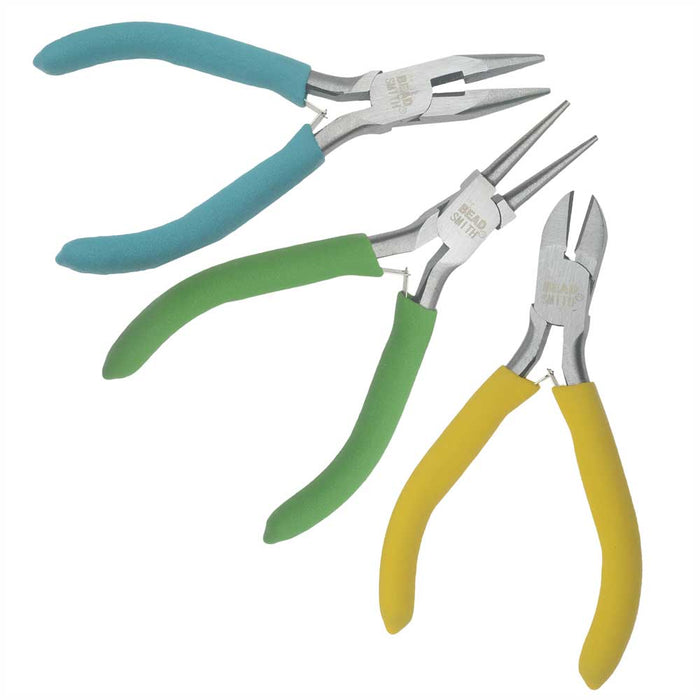 The Beadsmith Jewelry Pliers, Round Nose, Chain Nose, Side Cutter (3 Piece Set)