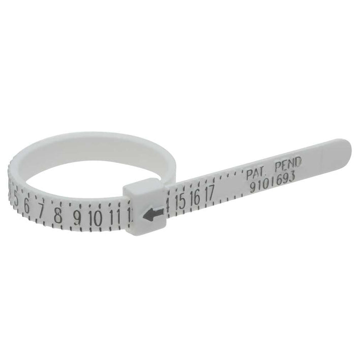 Multisizer Ring Sizing Gauge, Measures US Sizes 1-17, White with Black Lettering