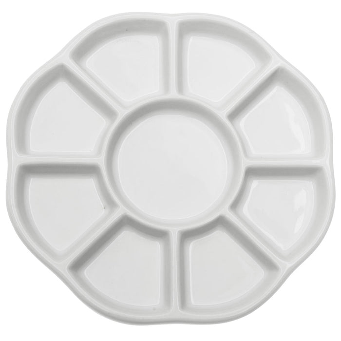 Ceramic Bead Sorting Tray, Round 5 1/2 Inch Diameter with Nine Sections, 1 Tray, White
