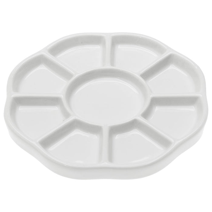 Ceramic Bead Sorting Tray, Round 5 1/2 Inch Diameter with Nine Sections, 1 Tray, White