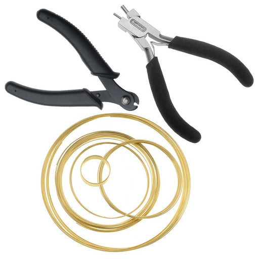 Memory Wire & Tool Bundle, Cutter / Finishing Pliers / Gold Plated Assorted Wire, 1 Bundle