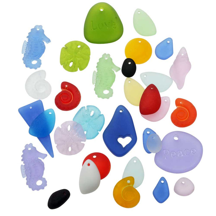 Cultured Sea Glass, Pendants & Focals Mix 12-36mm, 2 Ounces, Assorted Colors