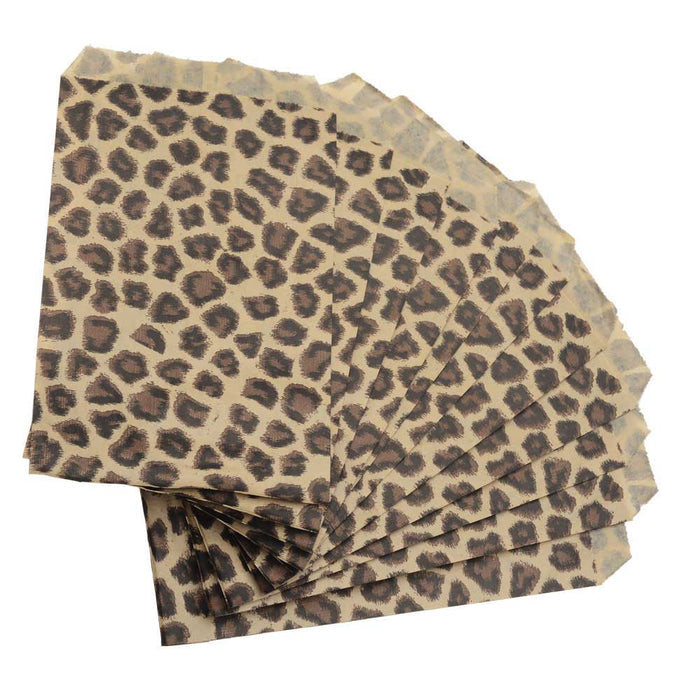 Paper Gift Bags, for Jewelry and Crafts 6 x 4 Inches, Brown and Black Leopard Print (100 Pieces)