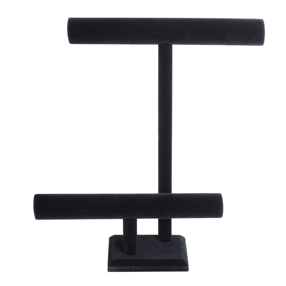 Tall Double T-Bar Necklace & Bracelet Jewelry Display Stand in Black Velvet