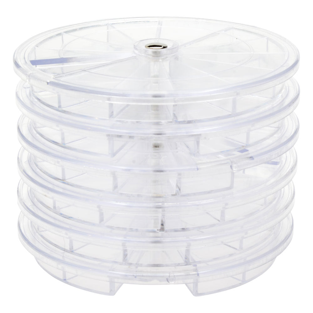 The Beadsmith Keeper Spinner Stackable Storage Container with 12 Compartments, 3.8 Round Diameter, 6 Storage Containers