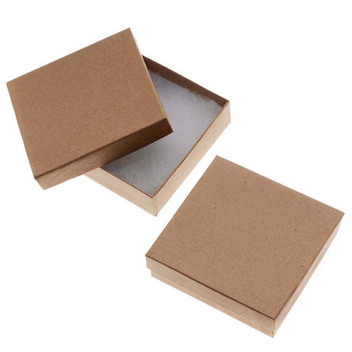 Kraft Brown Square Cardboard Jewelry Boxes 3.5 x 3.5 x 1 Inches (100 pcs)