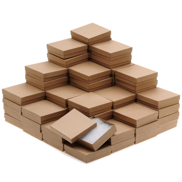 Kraft Brown Square Cardboard Jewelry Boxes 3.5 x 3.5 x 1 Inches (100 pcs)