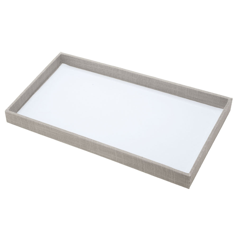 Jewelry Display Tray, Standard Size 14.75 x 8.25 x 1 Inches, White with Grey Linen (1 Piece)