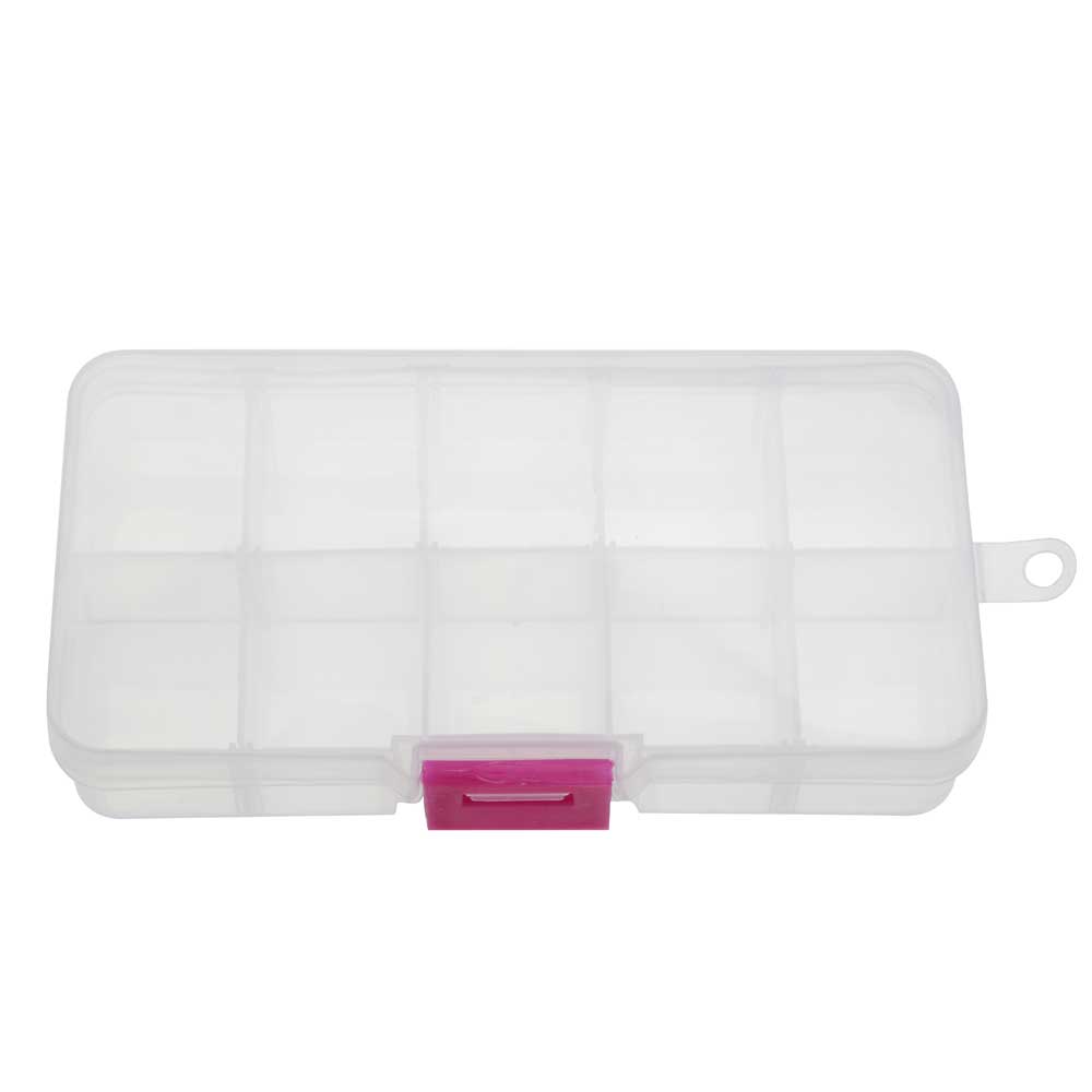 Plastic Bead Storage Case, Rectangle with Compartments 5 1/4", Clear and Pink (2 Pieces)