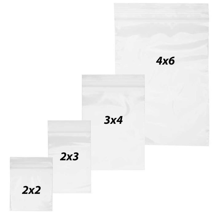  300 Assorted Zip Seal Bags Sizes 2x2 2x3 3x4 Clear